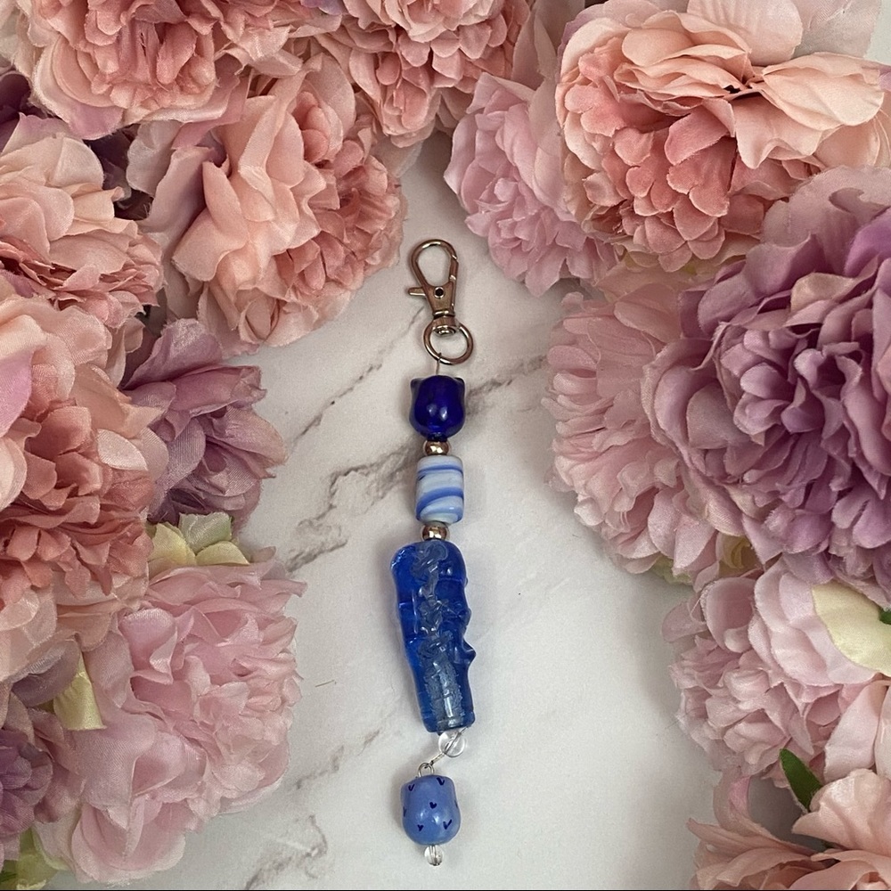Beaded Blue Owl Purse Charm Bag Accessory - Picture 7 of 16